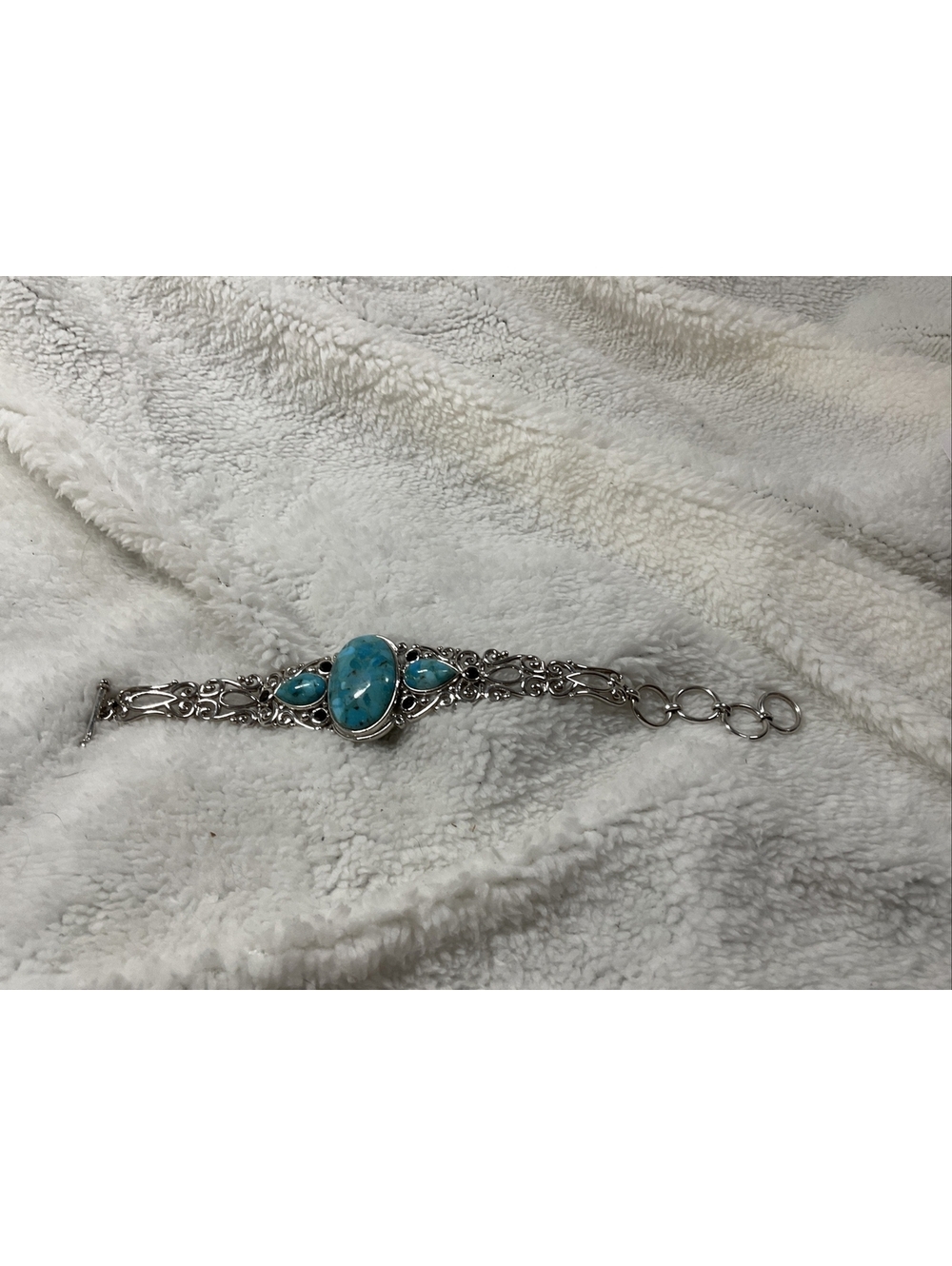 Sterling Designer NF Ornate Turquoise Filigree Bracelet [COPY]